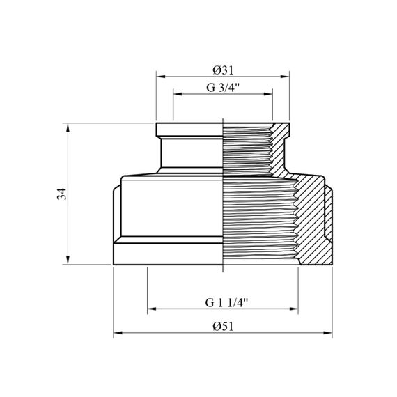 Муфта перехідна посилена LexLine 1 1/4"х3/4" ВВ латунна УК0312-В | Зображення 1