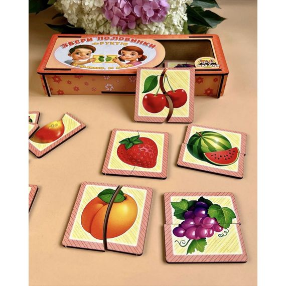 Настольная развивающая игра-пазл "Фрукты" Ubumblebees (ПСФ075) PSF075, 12 картинок-половин | Зображення 1