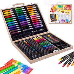 Детский набор для творчества на 150 предметов, в деревянном чемоданчике / Набор юного художника
