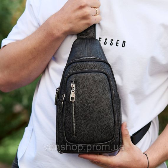 Сумка слінг чоловіча через плече 19х31х7, нагрудна сумочка рюкзак з натуральної шкіри TIDING BAG 32545 чорна | Зображення 8
