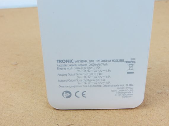 Повербанк Tronic, Німеччина 20000мА зі швидкою зарядкою білий | Зображення 8
