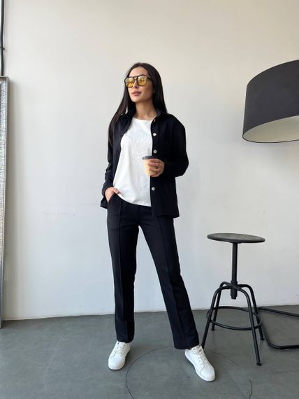 Женский костюм тройка рубашка+футболка+брюки трикотажный NB23007 размер 46/48 цвет черный