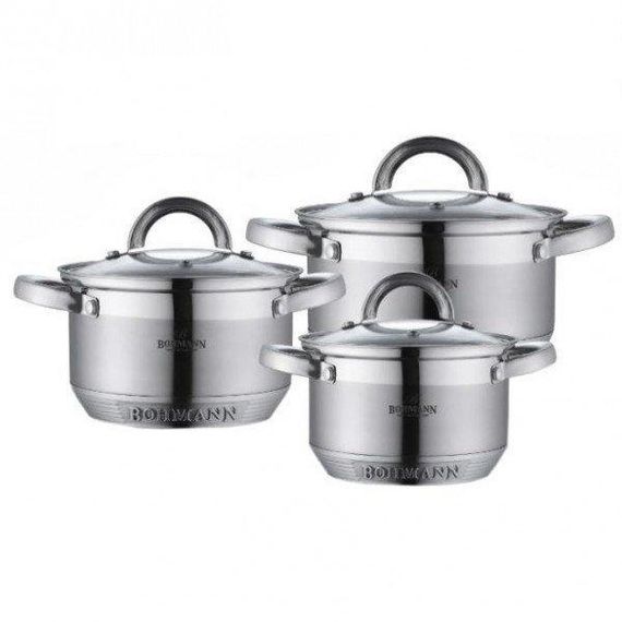 Универсальный набор кастрюль с крышками Bohmann BH-0714 из нержавеющей стали 6 предметов | Зображення 1