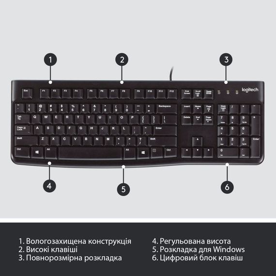 Клавіатура Logitech Keyboard K120 EOM UKR Black | Зображення 5