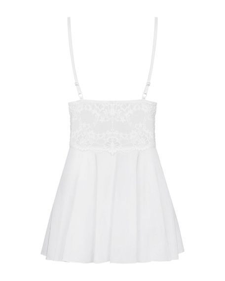 Сатиновий пеньюар із мереживом Obsessive 810-BAB-2 babydoll & thong S/M, білий, пеньюар, танга | Зображення 5