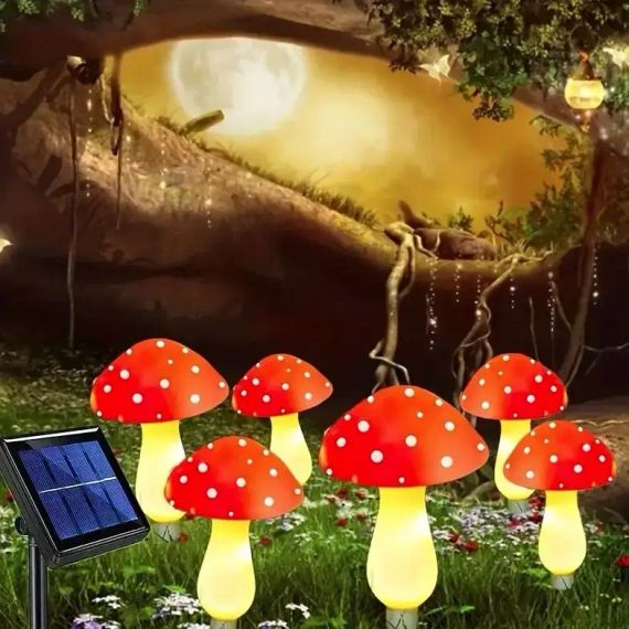 Декоративна гірлянда «Мухомори» із сонячною батареєю, 8 режимів свічення 6 шт | Зображення 4