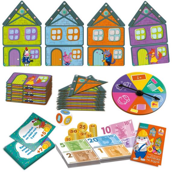 Дитяча настільна гра "Заробляй та будуй" VT2312-04, 48 деталей будинків | Зображення 1