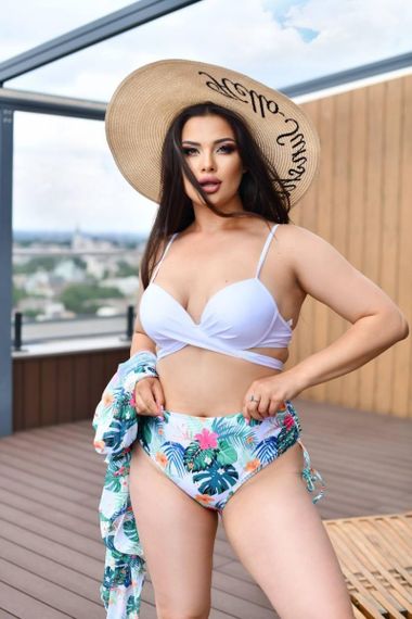 Роздільний білий купальник PLUS SIZE з тунікою в тропічному принті | Зображення 5
