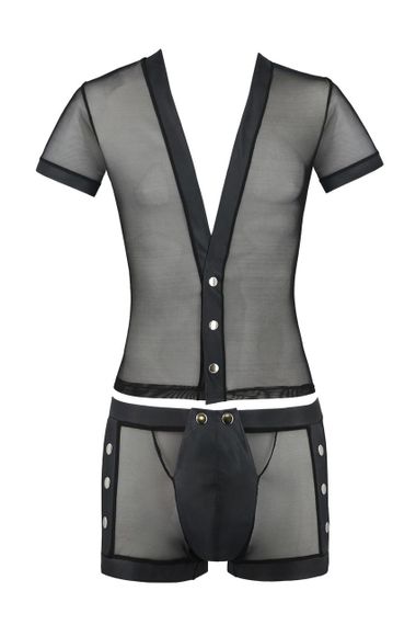 Комплект сетчатого мужского белья Passion 052 SET MICHAEL L/XL black, рубашка, боксеры, заклепки sexstyle | Зображення 2