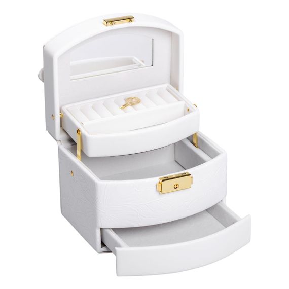 Скринька для прикрас з еко шкіри 3 яруси із замком органайзер для ювелірних виробів HP-5-23W | Зображення 1