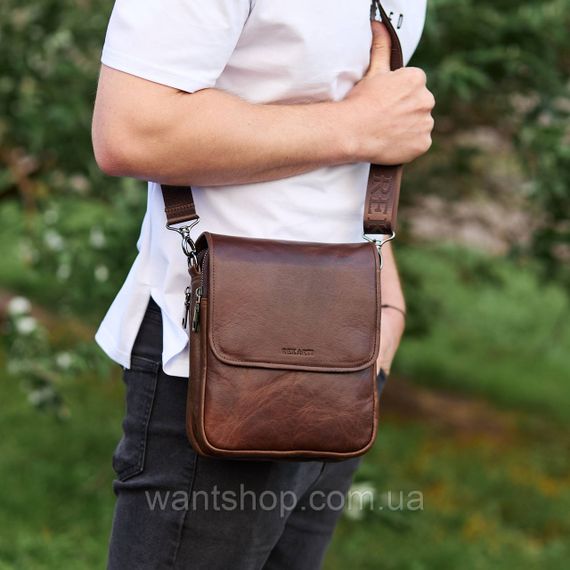Мужская сумка с клапаном через плечо из гладкой кожи  Tiding Bag 61654 коричневая | Зображення 3