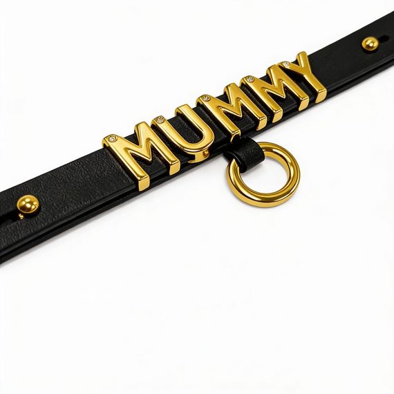 Чокер з написом MOMMY від UPKO з італійської шкіри, чорний з золотою фурнітурою Sex Aura | Зображення 3