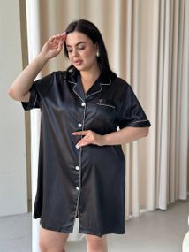 Чорна шовкова сорочка на ґудзиках PLUS SIZE