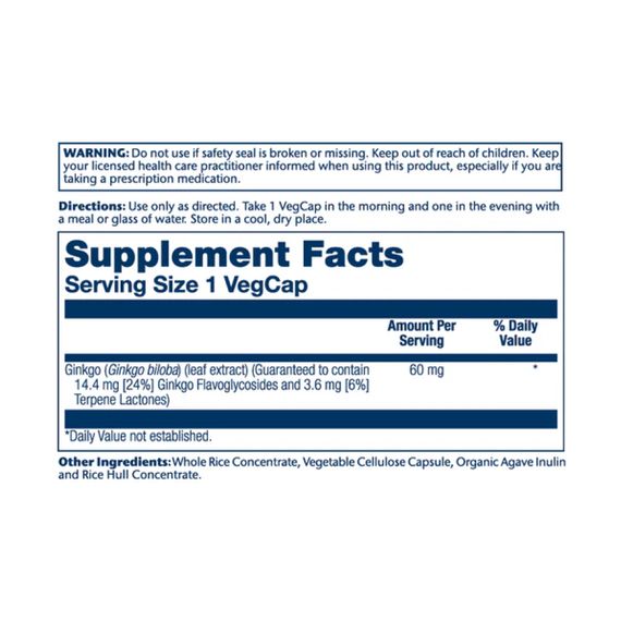 Ginkgo Biloba Leaf Extract 60mg - 60 vcaps | Зображення 1