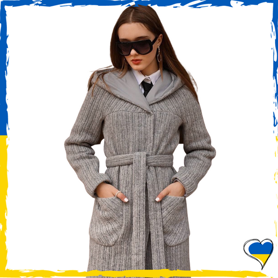 Пальто женское вязка серый цвет. Пальто осень, весна, зима. Стильное пальто 44, 46, 50, 52, 54 | Зображення 2