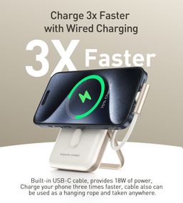 УМБ Choetech Magnetic Wireless 10000mAh 20W PD USB-C In/Out, Qi-15W,buid-in cabel White
