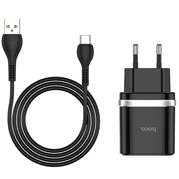 СЗУ Hoco C12Q Smart QC3.0 3A (1USB-A) + кабель USB to Type-C Черный | Зображення 1
