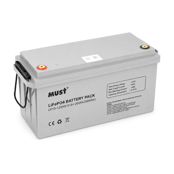 Аккумулятор Must LiFePO4 LP15-12200 12, 8V 200Ah, 2, 56kWh, BMS100A@4S, 23kg