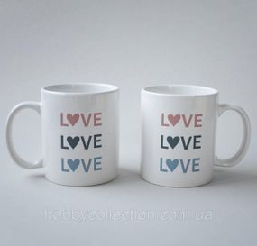 Кружка з принтом "Love Love Love" 330 мл Біла