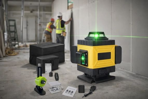 Лазерний 4D 16-лінійний нівелір жовтий  24V 5Ah, самовирівнюється рівень для вимірювання перетину 16 променів на 360 в сумці | Зображення 1