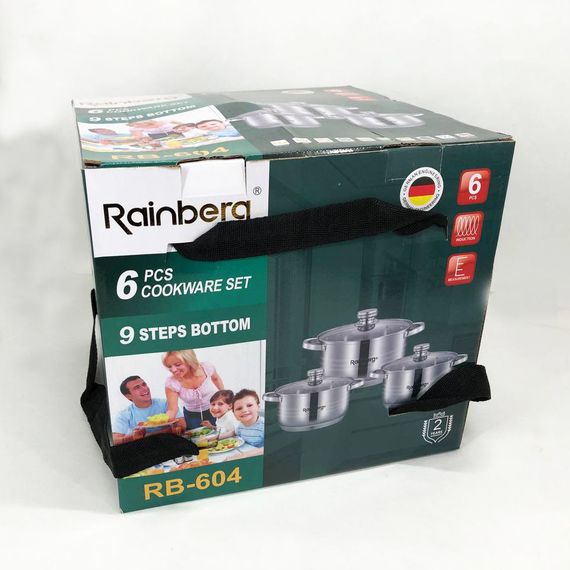 Набір каструль з нержавіючої сталі Rainberg RB-604 6 предметов, Набір каструль з кришками EV-181 для кухні | Зображення 3