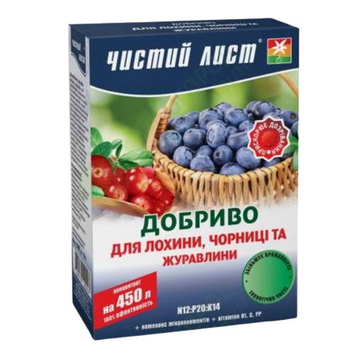 Добриво для лохини, чорниці та журавлини мінеральне 300гр (кристал) Квітофор Чистий лист