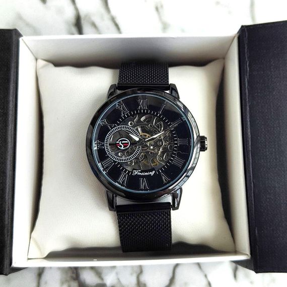 Механічний класичний чоловічий  Forsining 8099 Black Steel | Зображення 1