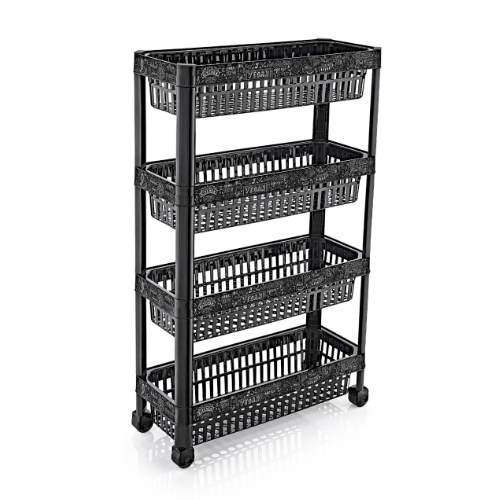 Поличка універсальна на колесах з декором вузька (6) (x142 чорний з написом "Kitchen")