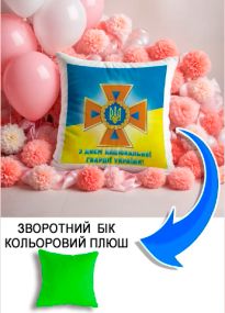 Подушка плюшева Мерч Крафт Дизайн з принтом Національна гвардія України 2 салатовий плюш квадратна 33х33 см