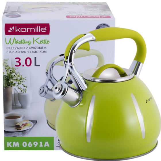 Чайник 3л зі свистком (зелений,беж) 0691A KAMILLE | Зображення 2