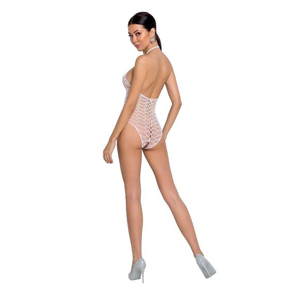 Бодістокінг у велику сітку Passion BS087 white, відкрита спина, халтер, з доступом, One size | Зображення 3
