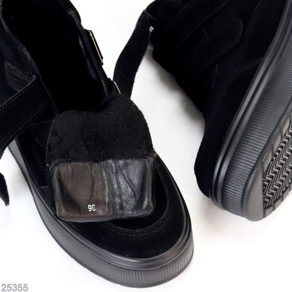 Спортивні чорні зимові черевики натуральна замша на липучках | Зображення 5