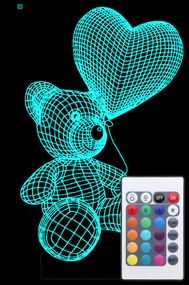 Акриловый светильник-ночник с пультом 16 цветов Мишка с сердцем 3 tty-n000420