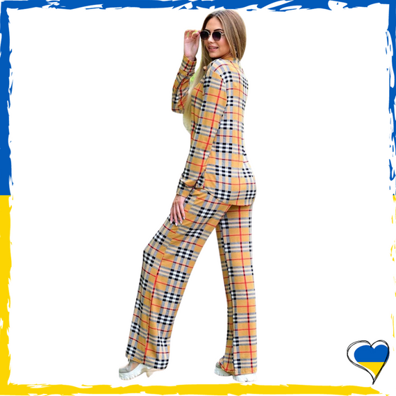 Костюм жіночий домашній рудний у клітинку. Костюм жіночий повсякденний S, M, L | Зображення 1