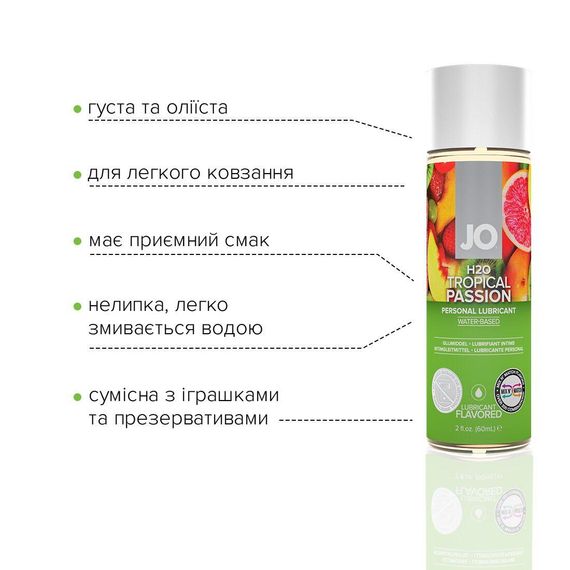 Змазка на водній основі System JO H2O — Tropical Passion (60 мл) без цукру, рослинний гліцерин | Зображення 2