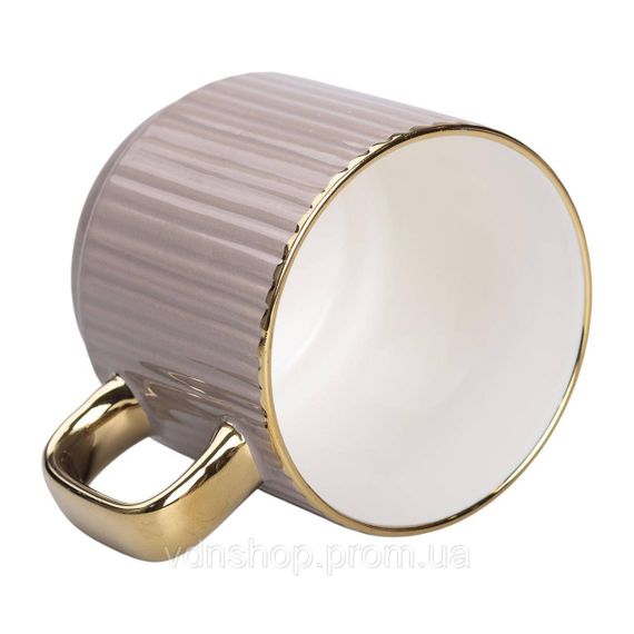 Чашка фарфоровая с золотым ободком и золотой ручкой 300 (мл) Кремовая RX-N231129CR | Зображення 2