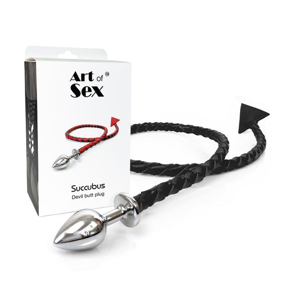 Металлическая анальная пробка S с дьявольским хвостом Art of Sex - Succubus, экокожа, черный | Зображення 4