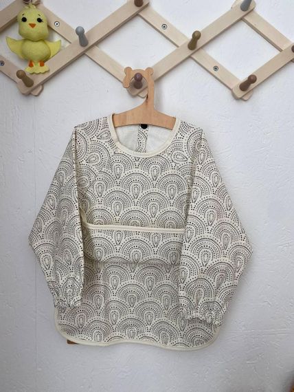 Нагрудник дитячий з рукавами для годування та творчості Білий з візерунком