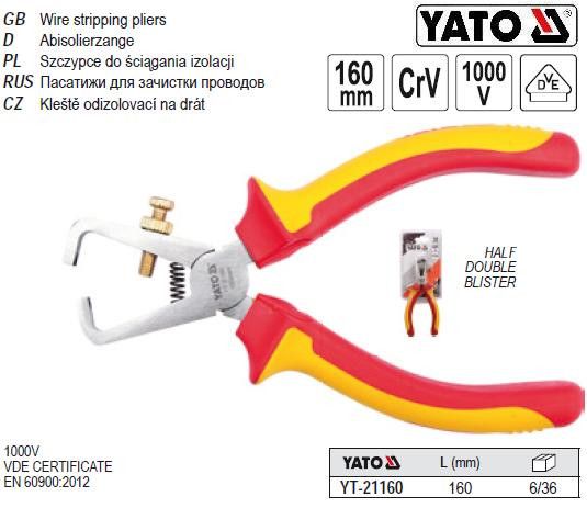 Кусачки для снятия изоляции изолированные YATO Польша щипцы клещи электрика 1000V l=160 мм YT-21160