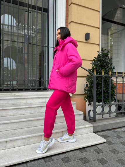 Женская теплая зимняя куртка на кулиске с капюшоном NB24035 цвет розовый, размер 50/52 | Зображення 3