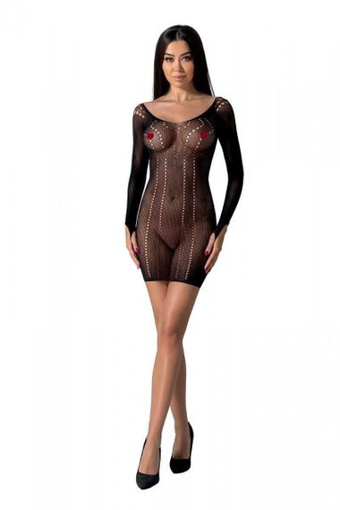 Напівпрозора мінісукня Passion BS101 One Size, black, рукави-мітенки Sex Aura