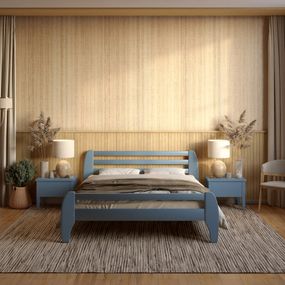 Двоспальне дерев'яне ліжко Mebigrand Мілан Сіро-синій (S7010R90B) 140х200 см (MBG-6429)