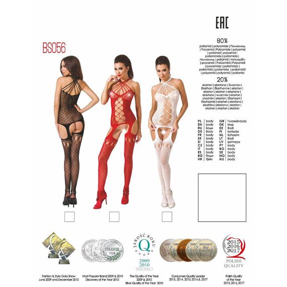 Бодістокінг Passion BS056 red, комбінезон, імітація панчох, S/M/L | Зображення 4