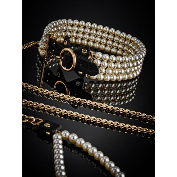 Поводок и ошейник Guilty Pleasure Pearl с жемчугом, черно-золотые Sex Aura | Зображення 6