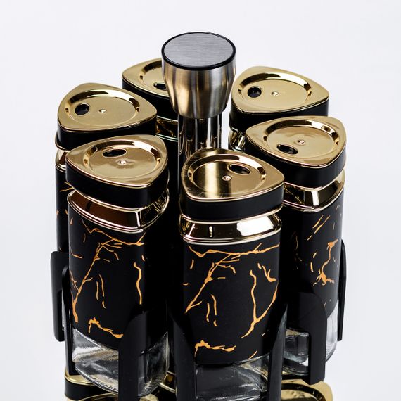 Набор для специй на подставке 12 баночек по 120 мл, черный мармур HP1356 | Зображення 2