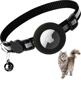 Светоотражающий ошейник SV для котенка с держателем Apple Air Tag и колокольчиком Черный (sv3067b)