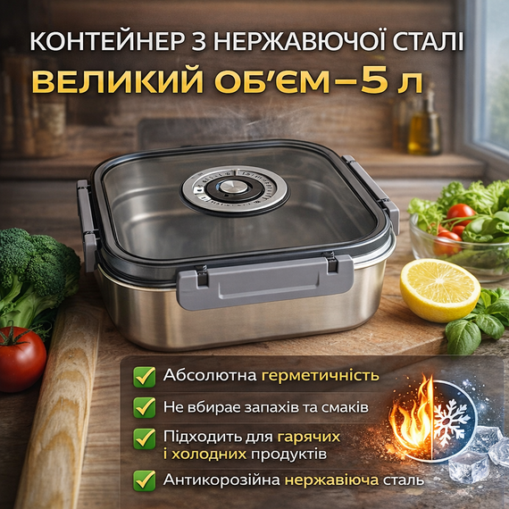 Контейнер для хранения еды 5000мл 20687-16 с крышкой / Пищевой контейнер Контейнер для продуктов
