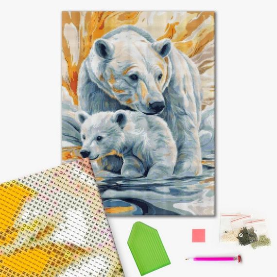 Алмазна мозаїка "Два білих медведя" DBS1263, 40х50 см | Зображення 1
