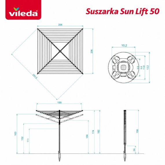 Сушилка для белья Vileda Sun Lift 50 садовая роторная 50 м алюминиевая (168252) | Зображення 1