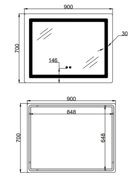 Дзеркало Lidz Kubis (KU2) 900х700 мм з LED-підсвічуванням Touch LD78LF90448452 | Зображення 1